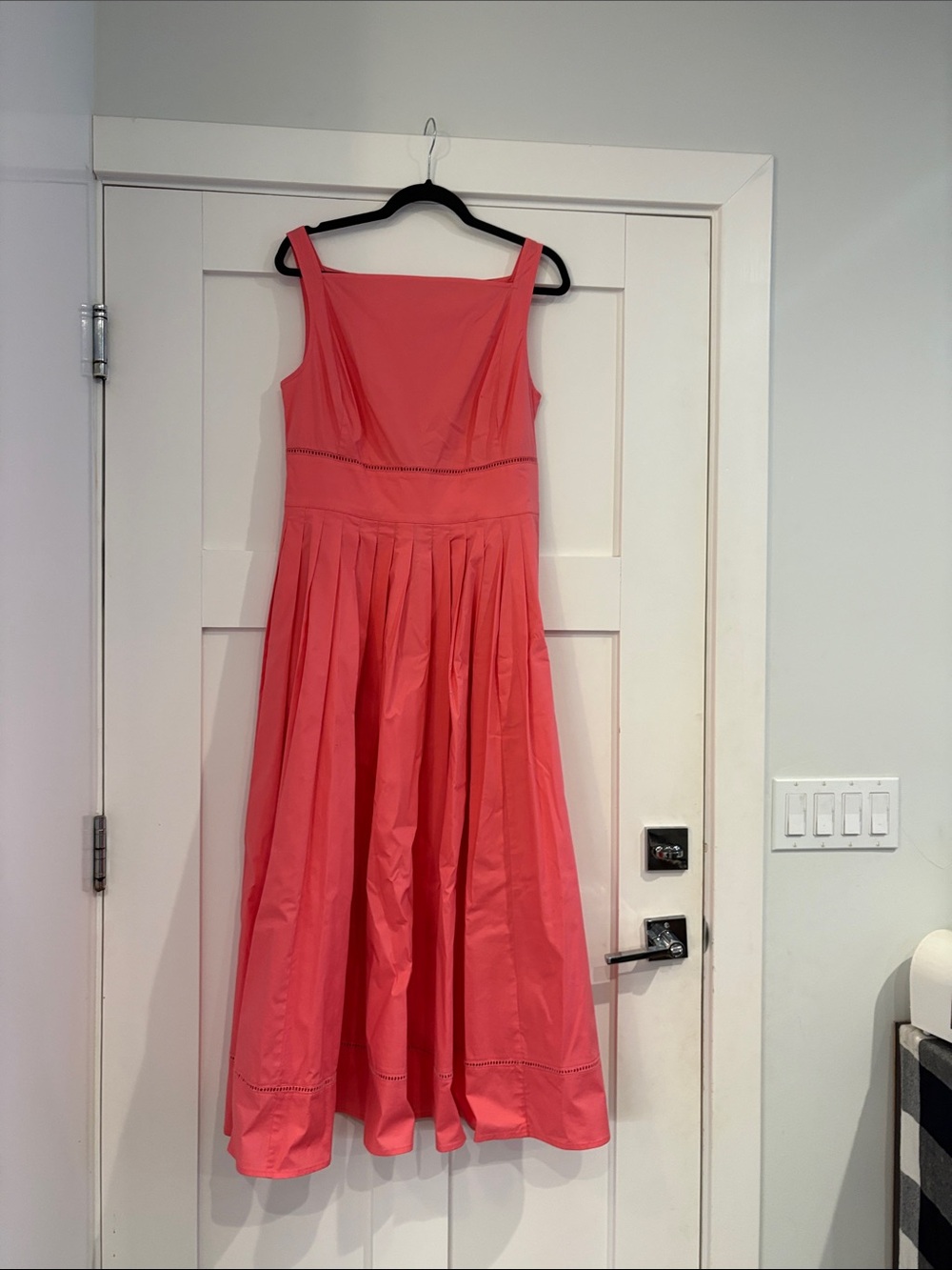 eshakti Coral Sleeveless Midi Dress with Pleated Full Skirt